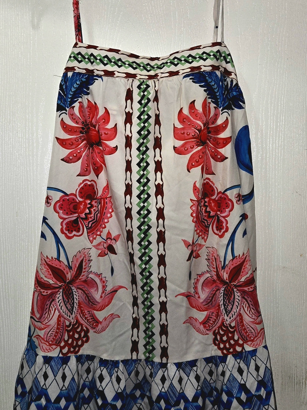 SHEIN CURVE Cream-Colored Sundress with Pink & Blue Floral Motif